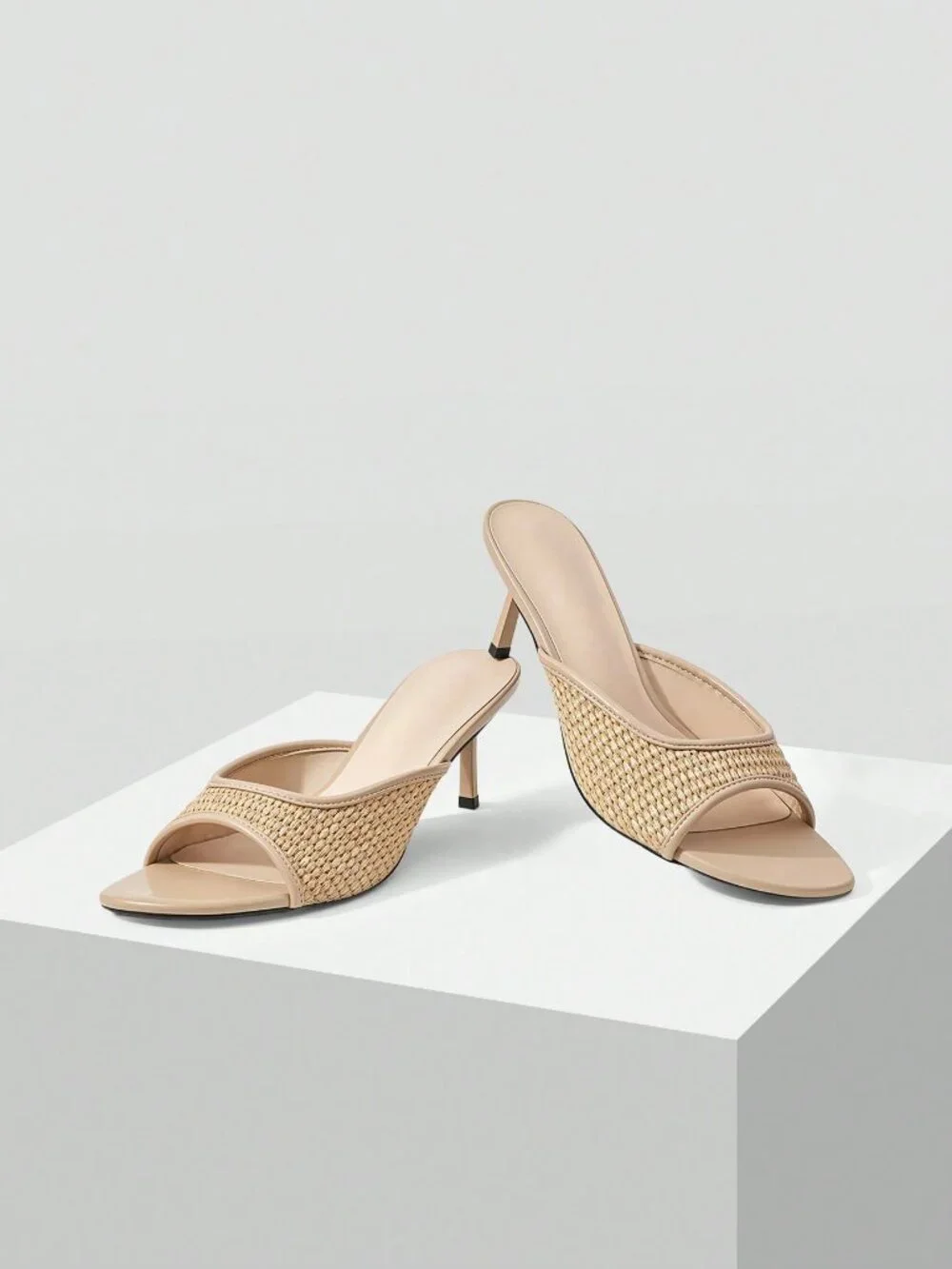 Apricot Funky Women's Peep Toe Woven Half-Heel Sandals